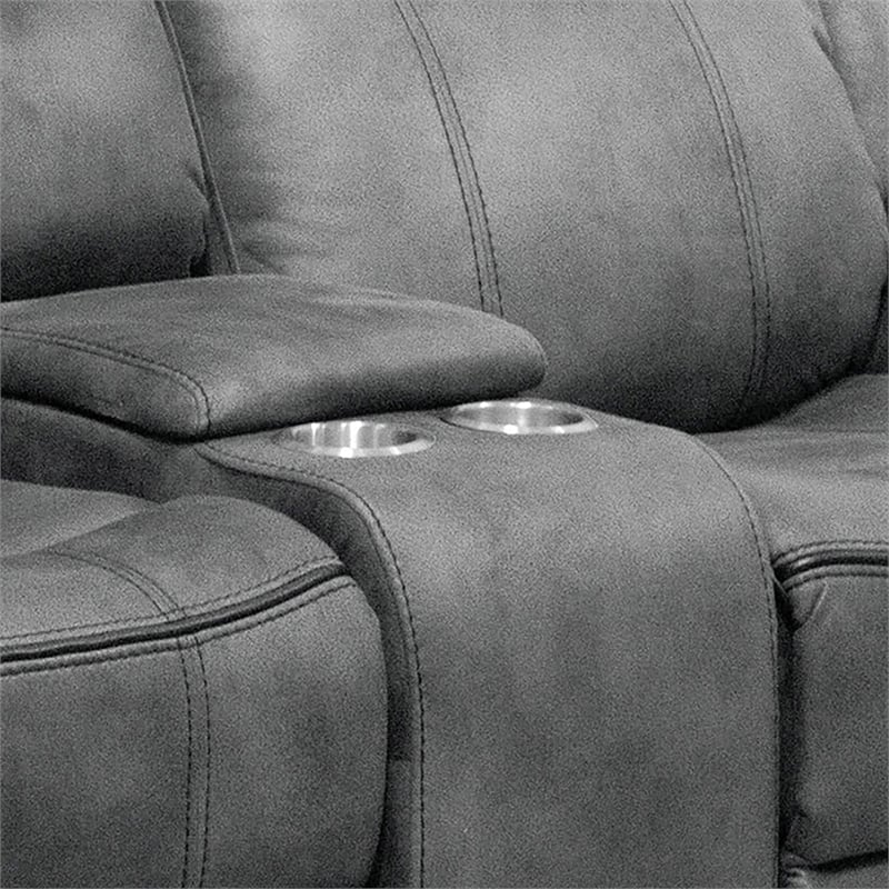 Furniture of America Moya Faux Leather Manual Glider Loveseat in Dark Gray