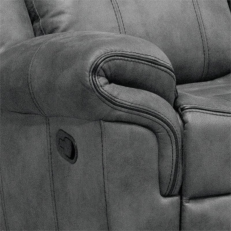 Furniture of America Moya Faux Leather Manual Glider Loveseat in Dark Gray
