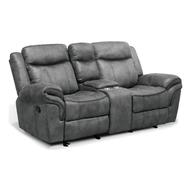Furniture of America Moya Faux Leather Manual Glider Loveseat in Dark Gray