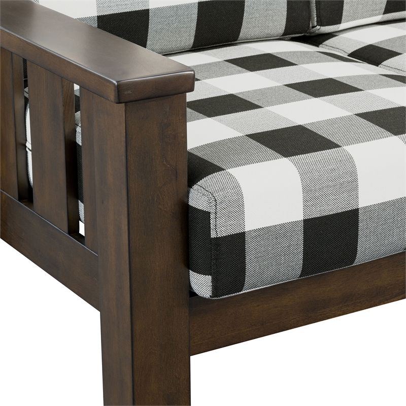 Furniture of America Gavik Wood Plaid Pattern Loveseat in Dark Walnut