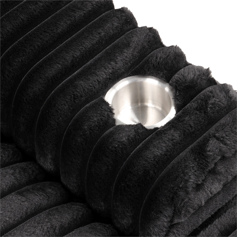 Furniture of America Ophelia Fabric Double Chaise Sofa with USB Ports in Black