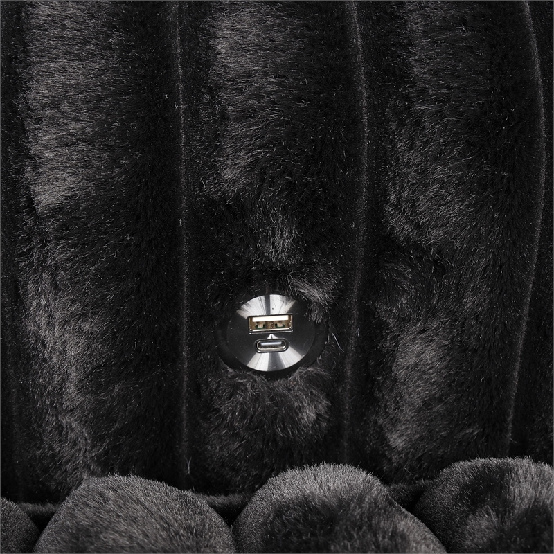 Furniture of America Ophelia Fabric Double Chaise Sofa with USB Ports in Black