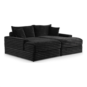 Furniture of America Ophelia Fabric Double Chaise Sofa with USB Ports in Black