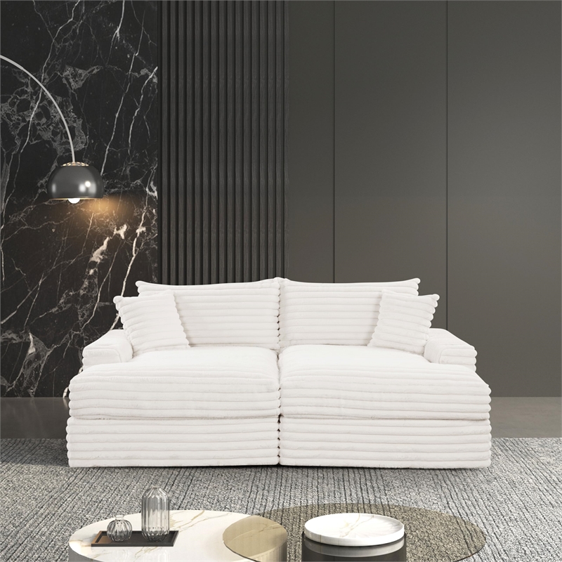 Furniture of America Ophelia Fabric Double Chaise Sofa with USB Ports in White