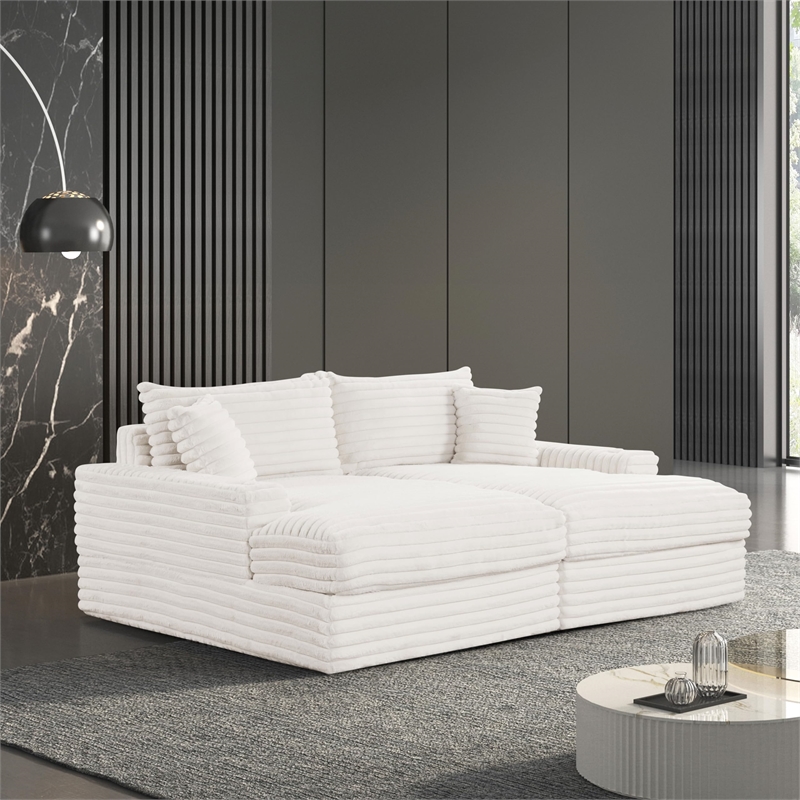 Furniture of America Ophelia Fabric Double Chaise Sofa with USB Ports in White