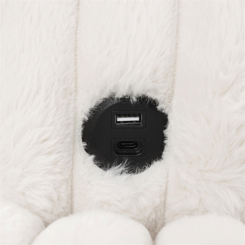 Furniture of America Ophelia Fabric Double Chaise Sofa with USB Ports in White