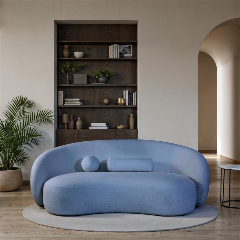 Furniture of America Sylin Chenille and Wood Sculpted Silhouette Sofa in Blue
