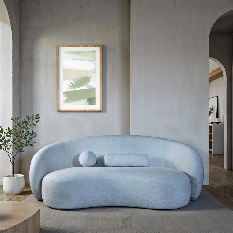 Furniture of America Sylin Chenille and Wood Sculpted Silhouette Sofa in Blue