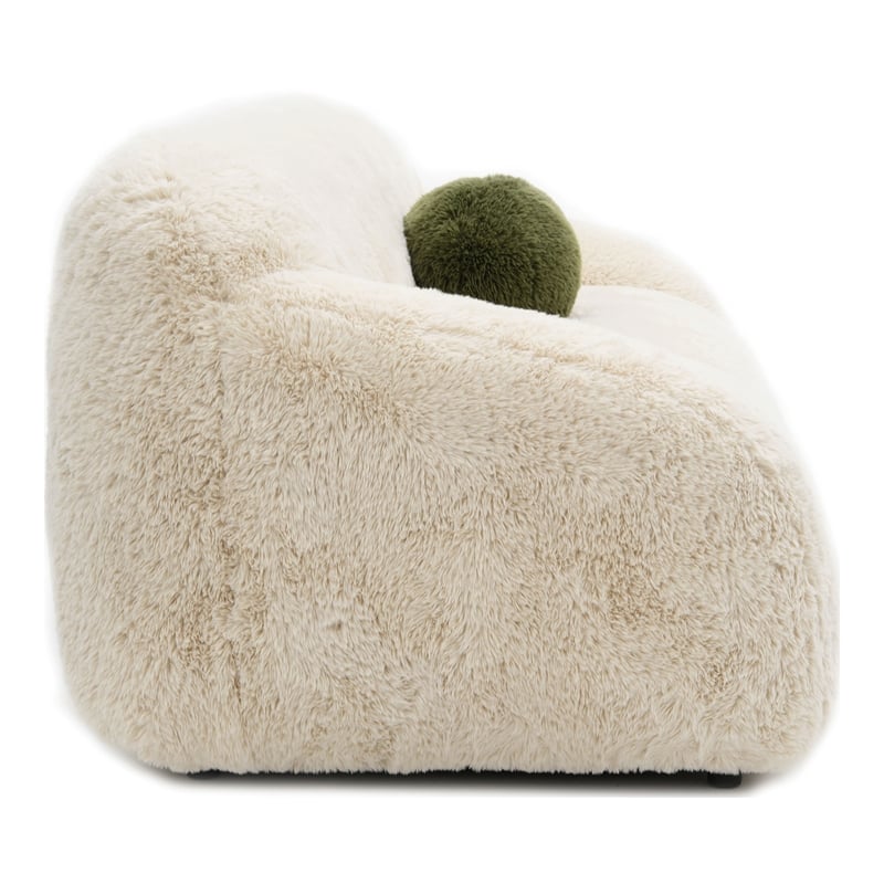 Furniture of America Grizzly Fabric Long-Pile Shaggy Plush Sofa in Beige