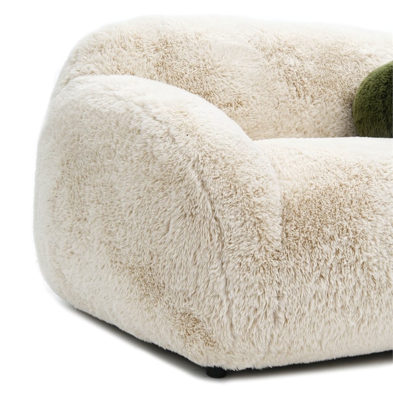 Furniture of America Grizzly Fabric Long-Pile Shaggy Plush Sofa in Beige