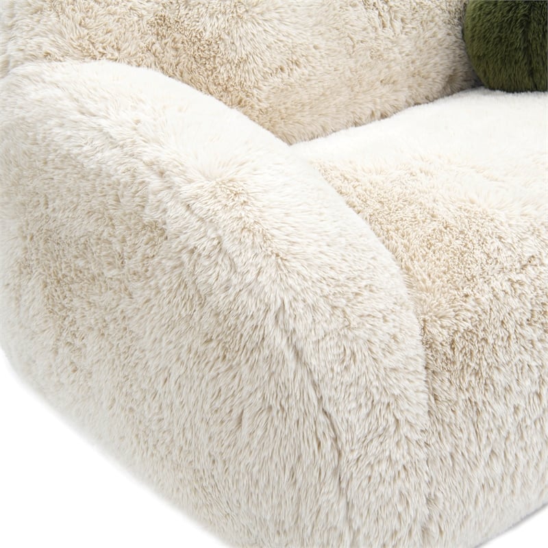 Furniture of America Grizzly Fabric Long-Pile Shaggy Plush Sofa in Beige