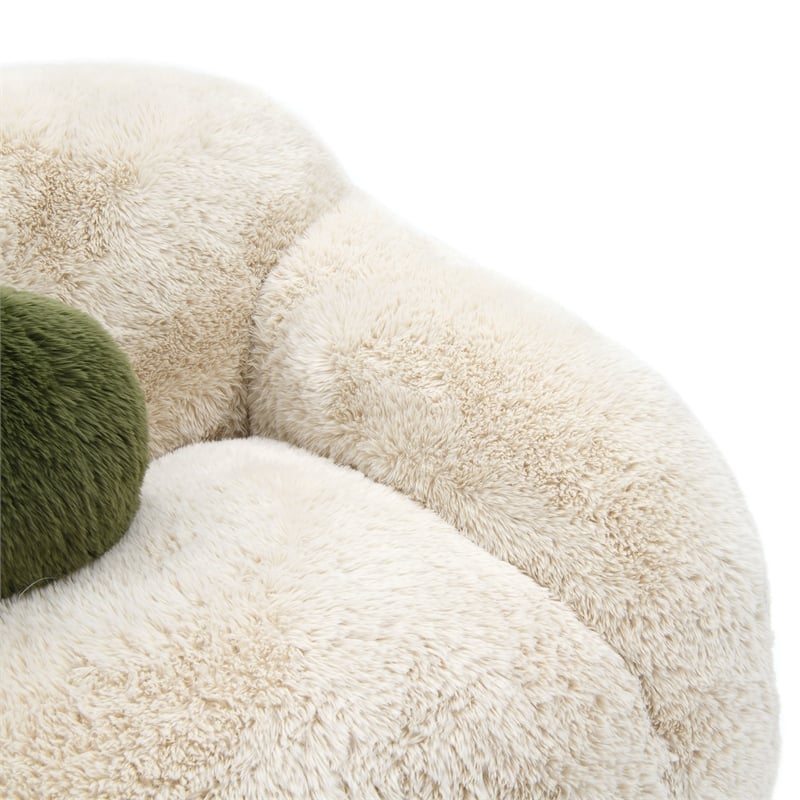 Furniture of America Grizzly Fabric Long-Pile Shaggy Plush Sofa in Beige