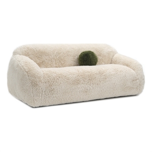 Furniture of America Grizzly Fabric Long-Pile Shaggy Plush Sofa in Beige