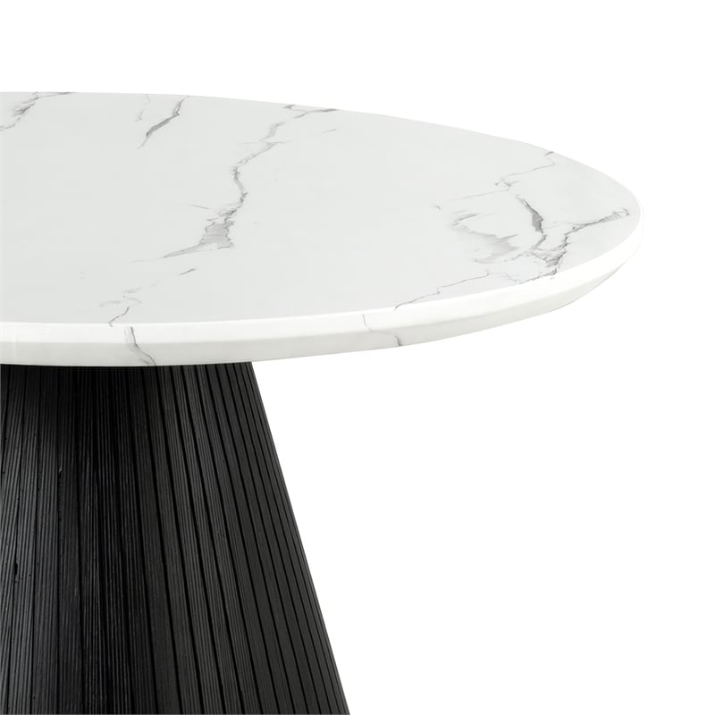 Furniture of America Coraly Faux Marble Top and Wood Round Coffee Table in Black