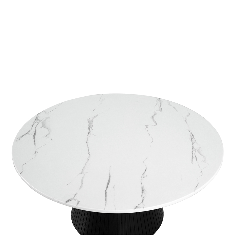 Furniture of America Coraly Faux Marble Top and Wood Round Coffee Table in Black