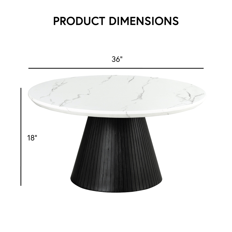 Furniture of America Coraly Faux Marble Top and Wood Round Coffee Table in Black