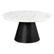 Furniture of America Coraly Faux Marble Top and Wood Round Coffee Table in Black