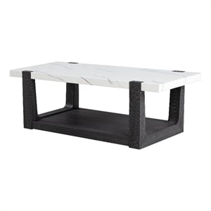 Furniture of America Coren Wood and Faux Marble Top Coffee Table in Black