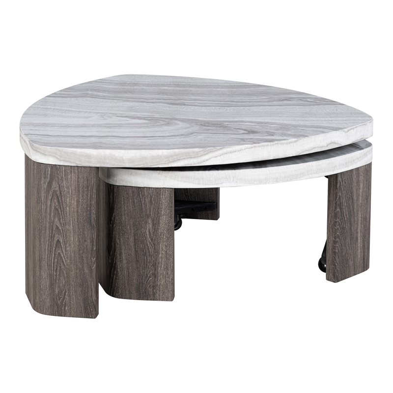 Furniture of America Toralle Solid Wood Nesting Tables with Casters in Gray