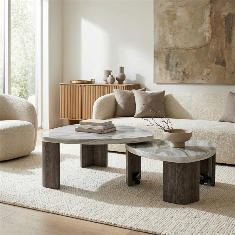 Furniture of America Toralle Solid Wood Nesting Tables with Casters in Gray