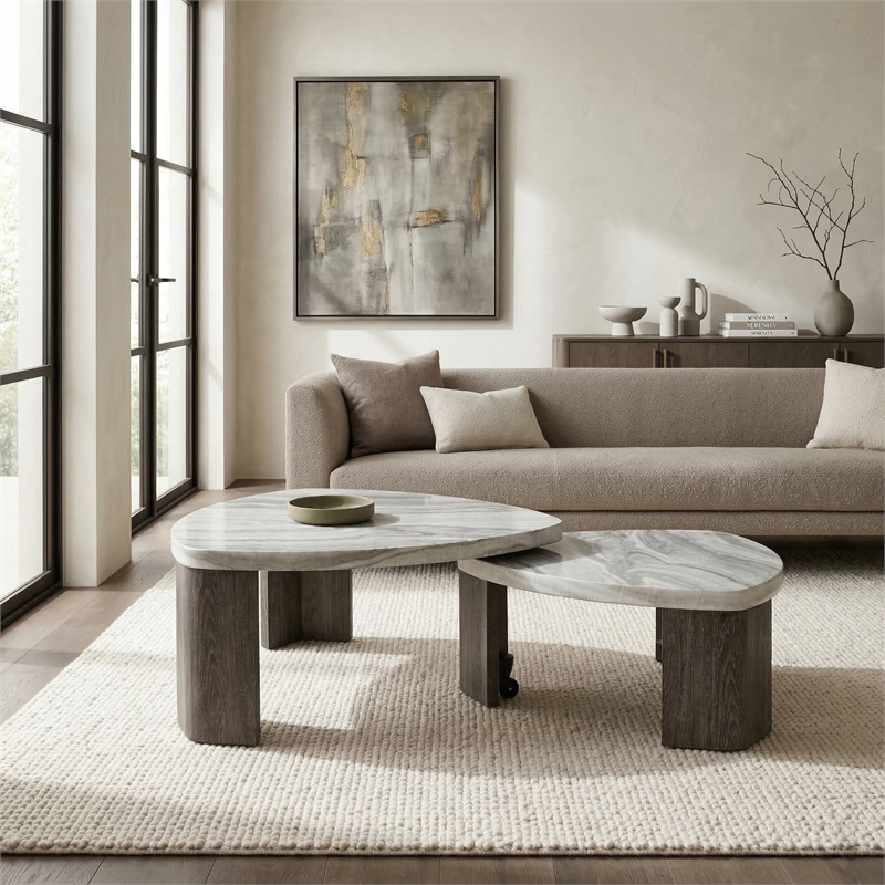 Furniture of America Toralle Solid Wood Nesting Tables with Casters in Gray