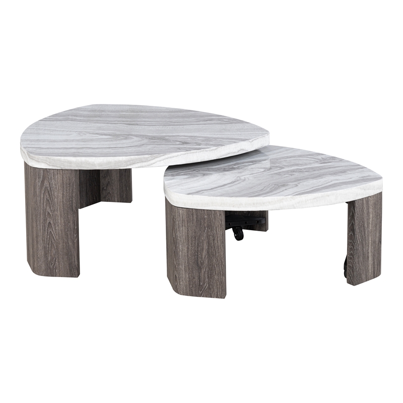 Furniture of America Toralle Solid Wood Nesting Tables with Casters in Gray