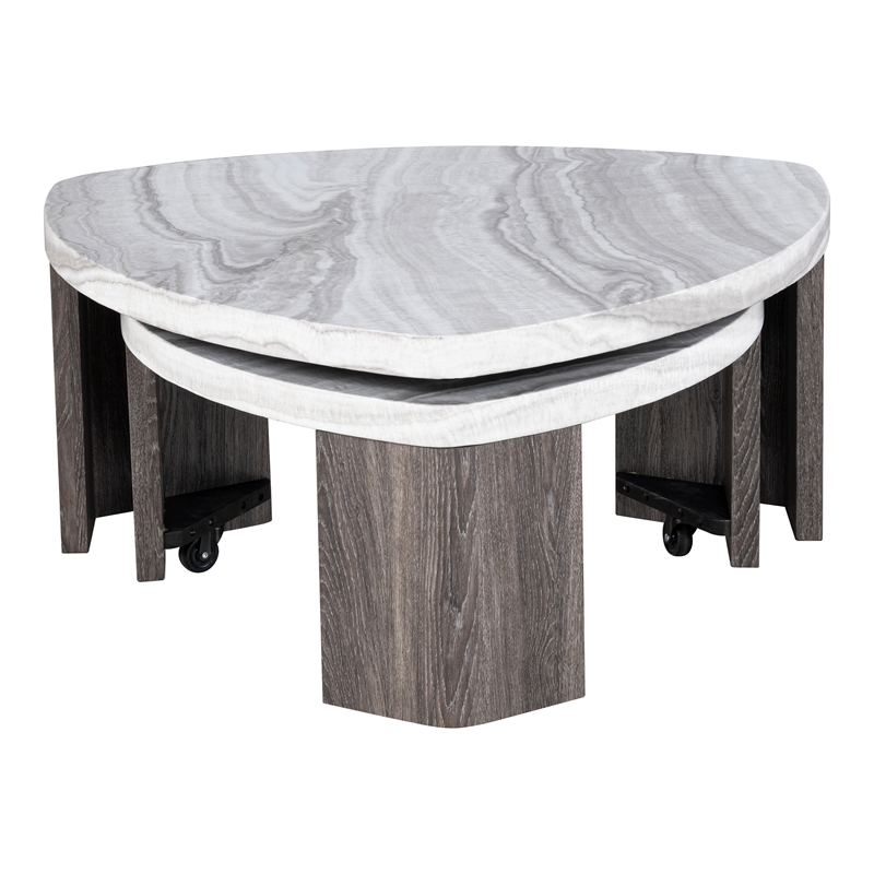 Furniture of America Toralle Solid Wood Nesting Tables with Casters in Gray