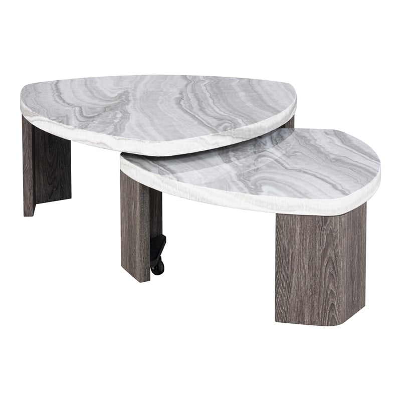 Furniture of America Toralle Solid Wood Nesting Tables with Casters in Gray
