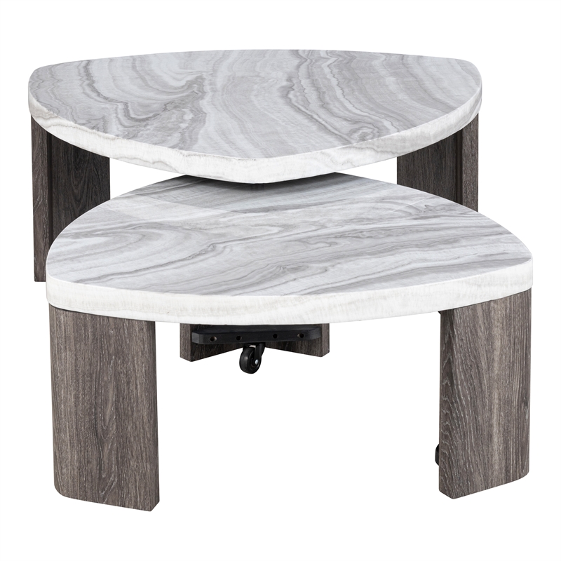 Furniture of America Toralle Solid Wood Nesting Tables with Casters in Gray