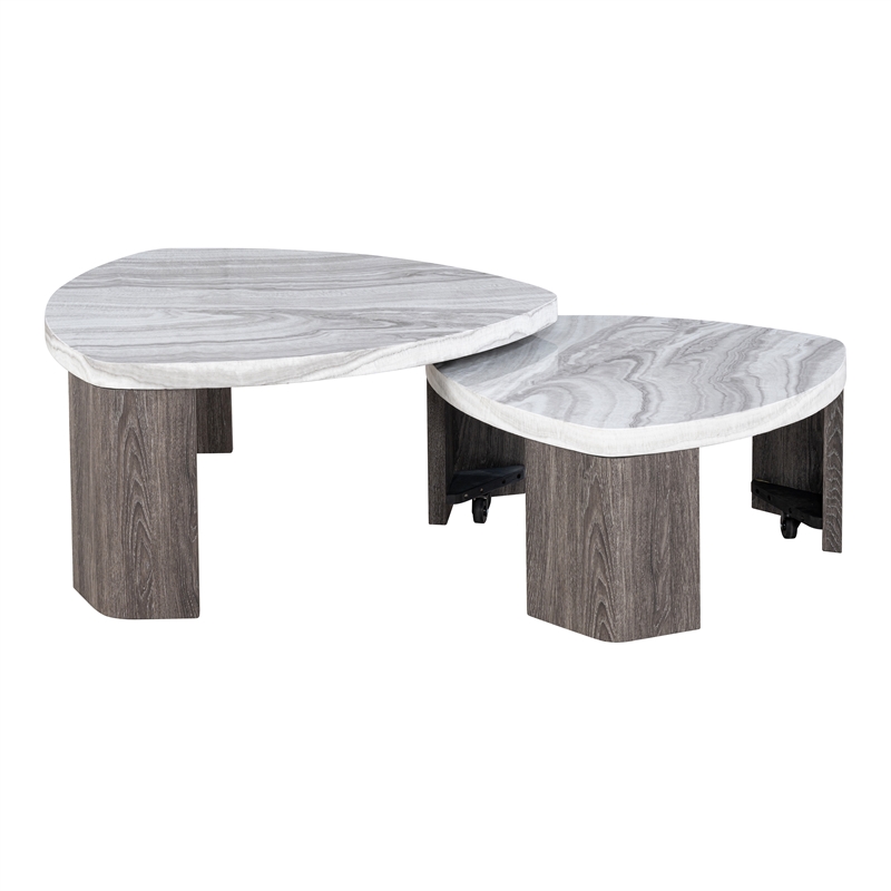 Furniture of America Toralle Solid Wood Nesting Tables with Casters in Gray