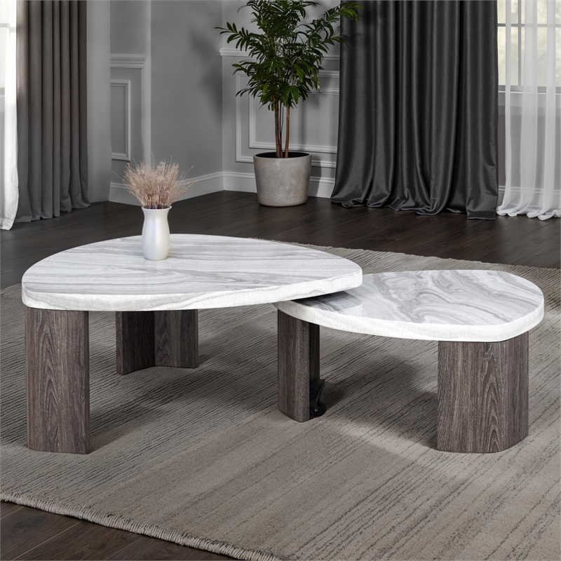 Furniture of America Toralle Solid Wood Nesting Tables with Casters in Gray