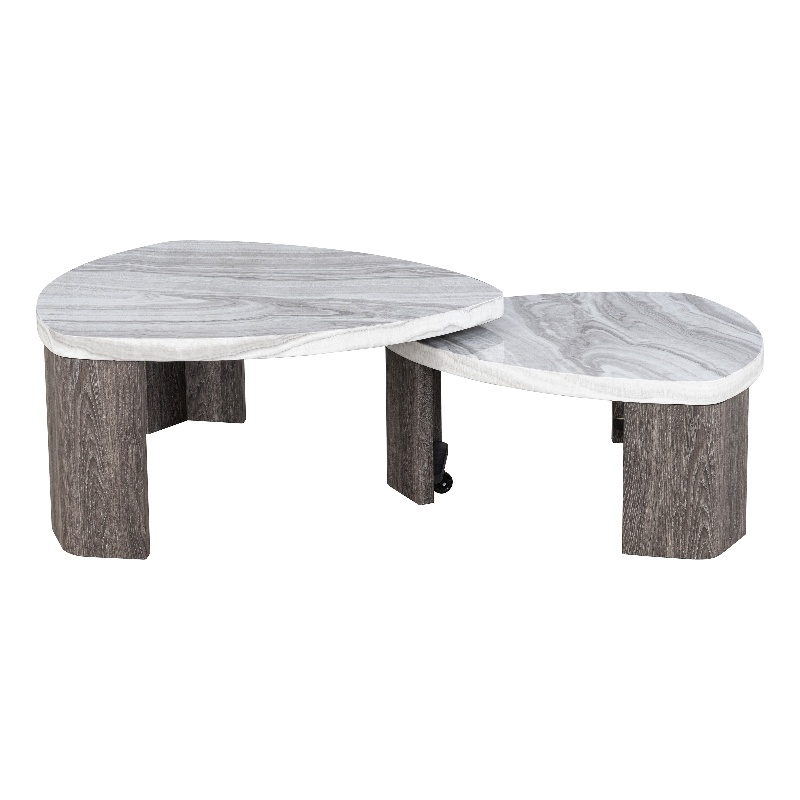 Furniture of America Toralle Solid Wood Nesting Tables with Casters in Gray