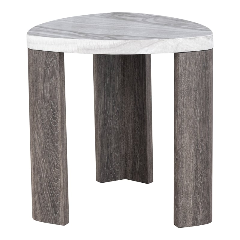Furniture of America Toralle Solid Wood Triangle End Table with Casters in Gray