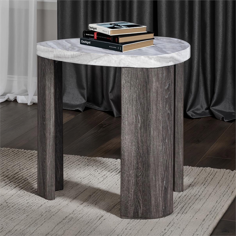 Furniture of America Toralle Solid Wood Triangle End Table with Casters in Gray