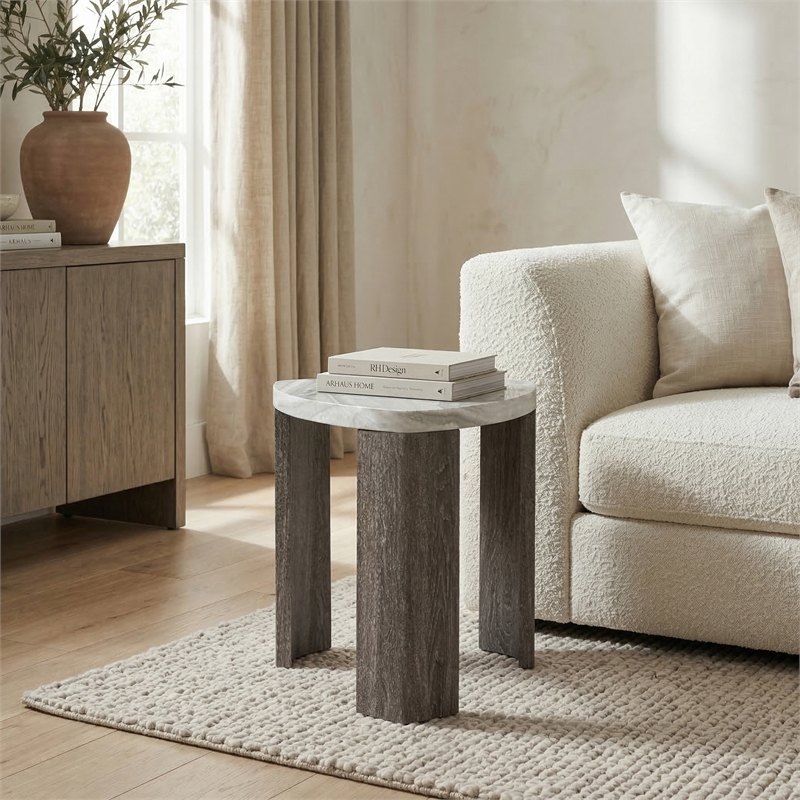 Furniture of America Toralle Solid Wood Triangle End Table with Casters in Gray