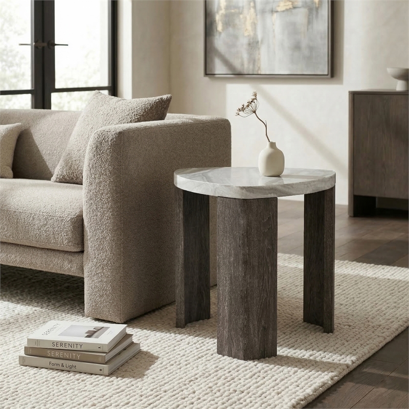 Furniture of America Toralle Solid Wood Triangle End Table with Casters in Gray