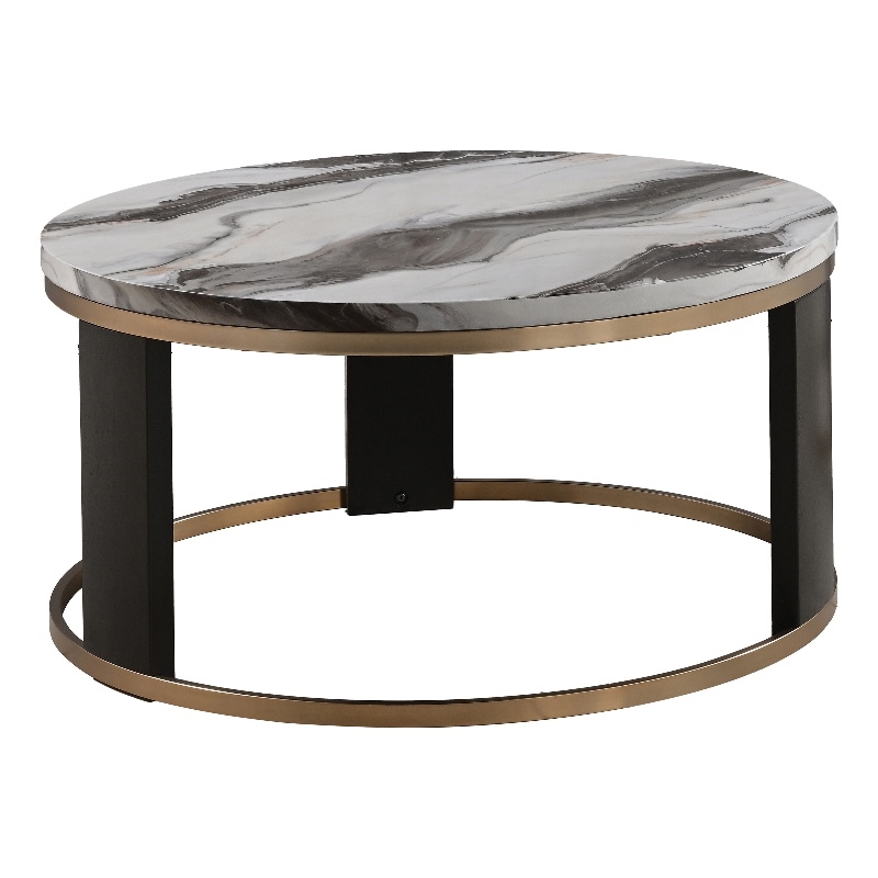Furniture of America Mirena Wood and Faux Marble Top Round Coffee Table in Black