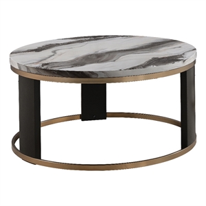 Furniture of America Mirena Wood and Faux Marble Top Round Coffee Table in Black