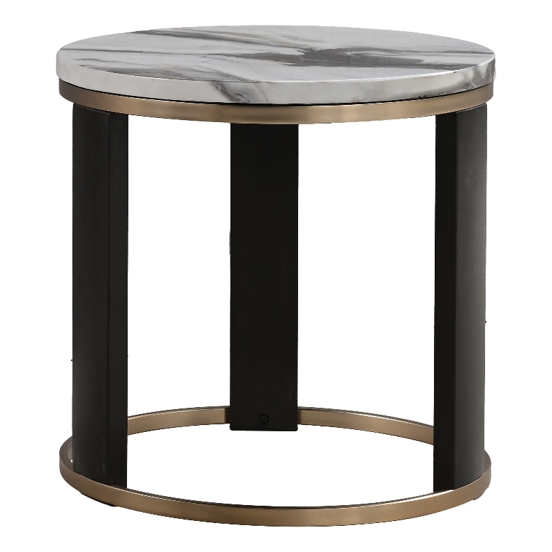 Furniture of America Mirena Wood and Faux Marble Top Round End Table in Black