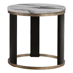 Furniture of America Mirena Wood and Faux Marble Top Round End Table in Black
