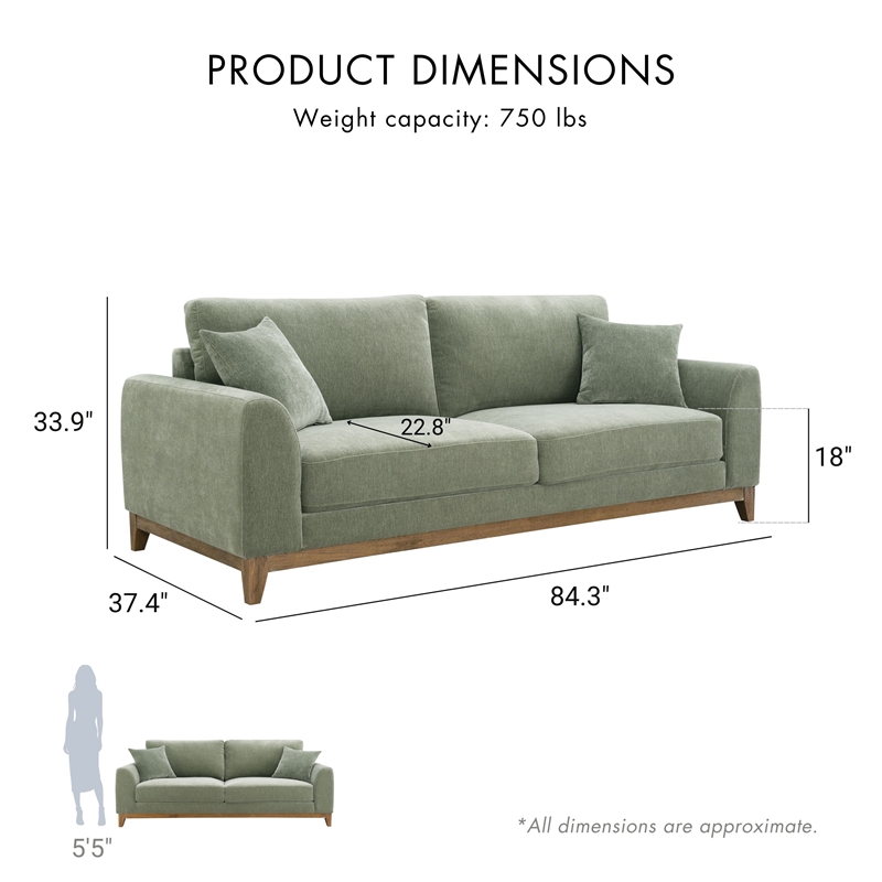 Furniture of America Naria Chenille Soft Track Arm Sofa in Green