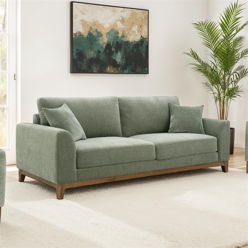 Furniture of America Naria Chenille Soft Track Arm Sofa in Green