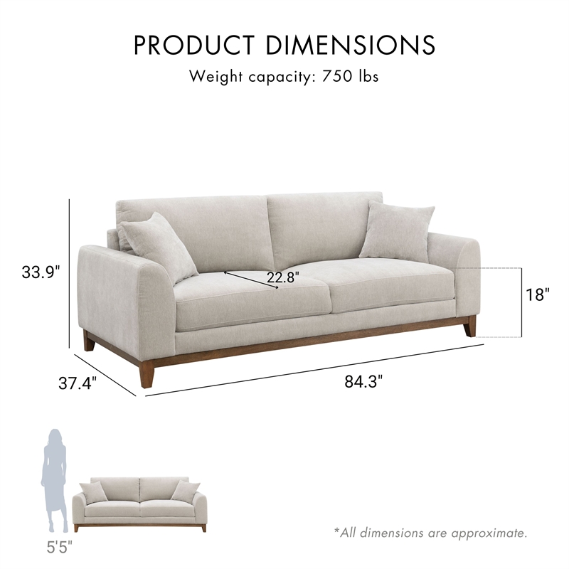 Furniture of America Naria Chenille Soft Track Arm Sofa in Light Gray
