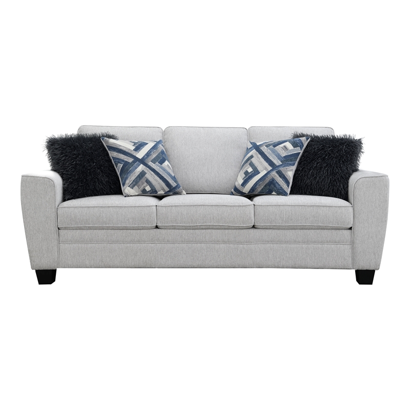 Furniture of America Emeria Chenille Soft Tapered Arm Sofa in Light Gray
