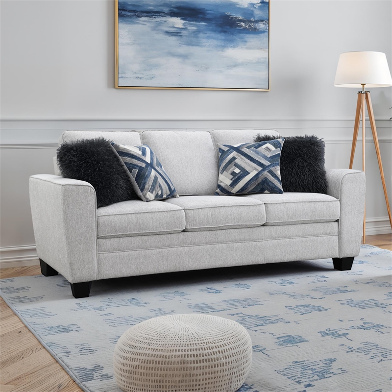 Furniture of America Emeria Chenille Soft Tapered Arm Sofa in Light Gray