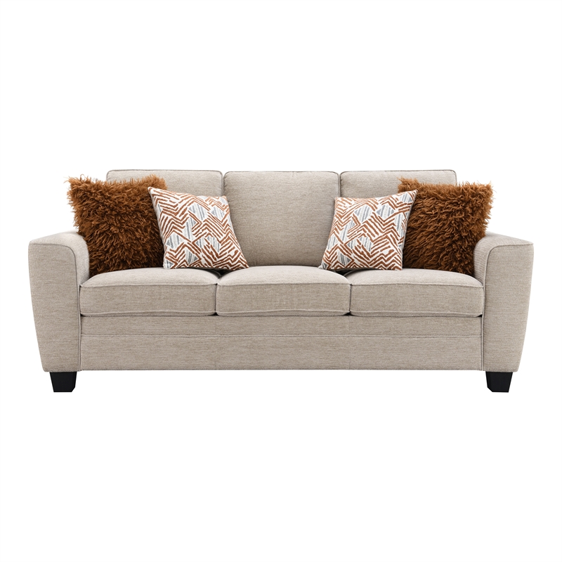 Furniture of America Emeria Chenille Soft Tapered Arm Sofa in Taupe