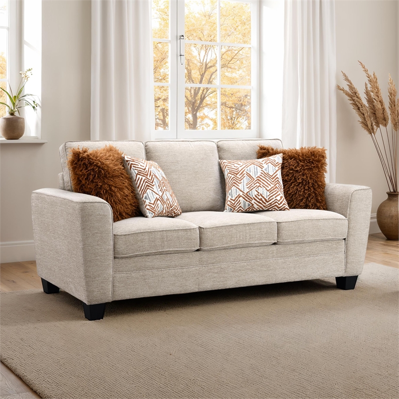 Furniture of America Emeria Chenille Soft Tapered Arm Sofa in Taupe