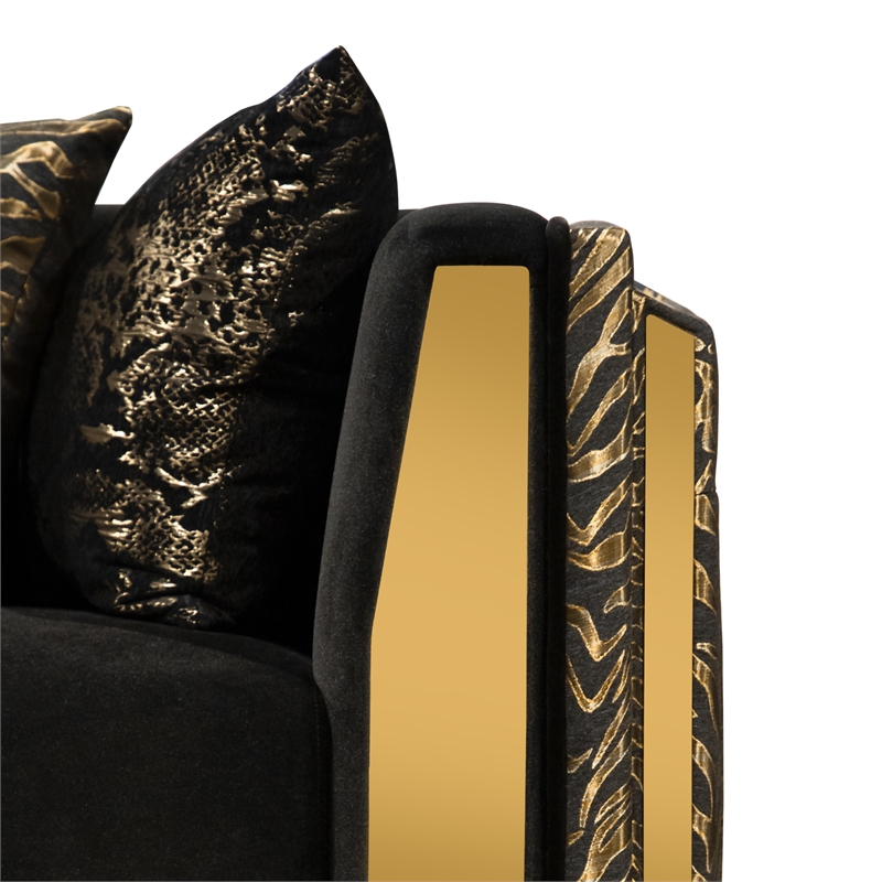 Furniture of America Samison Fabric Zebra Print Gold Trim Sofa in Black
