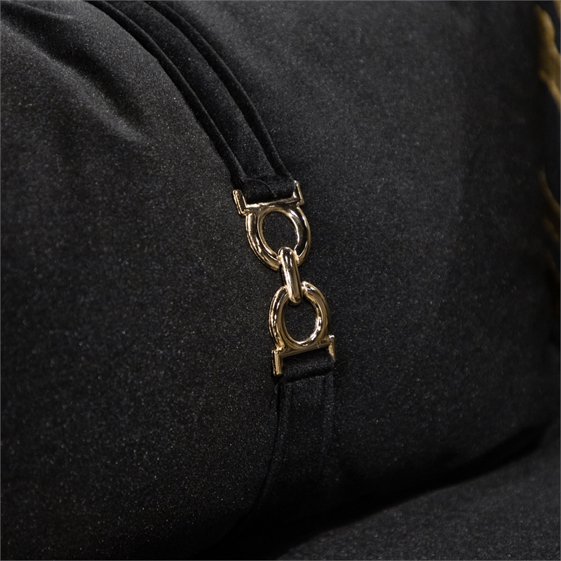 Furniture of America Samison Fabric Zebra Print Gold Trim Sofa in Black