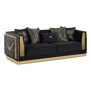 Furniture of America Samison Fabric Zebra Print Gold Trim Sofa in Black